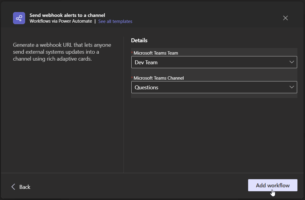 Team and channel selection