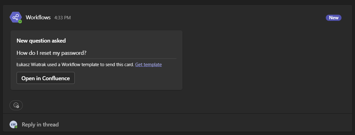 Question notification in Microsoft Teams channel